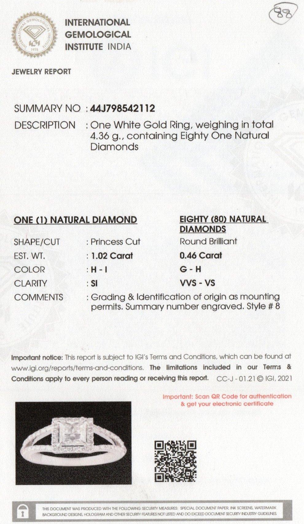 Women's 18K Gold 1.5ct GIA Certified Natural Diamond Princess Solitaire Wedding Ring For Sale