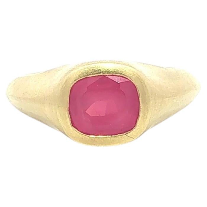 18k Gold 1.5ct GIA Pink Cushion Mahenge Tanzania Spinel Bezel Solitaire Ring