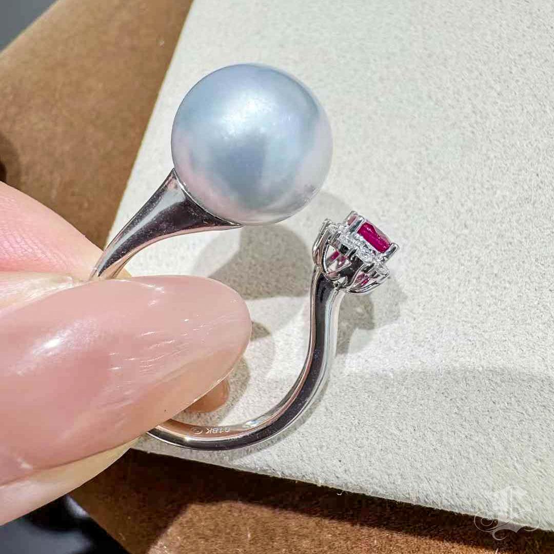 Women's 【Crown Radiance】Halo Ruby Aurora South Sea Pearl Statement Ring For Sale