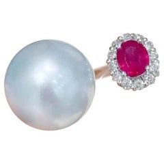 Bague de déclaration Halo Rubis Aurora Perle des mers du Sud