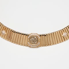 18k Gold Greek Coin Omega Collar Necklace with Diamonds