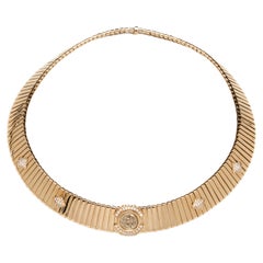 18 Karat Gold Griechische Münze Omega Halsband Halskette mit Diamanten