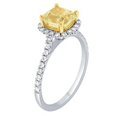 18K Gold  EGL USA 1.60 Carat Cushion Yellow Halo Diamond Ring