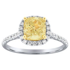 18 Karat Gold 1,60 Karat gelber Diamantring mit Kissenschliff