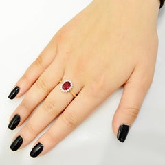 18K Gold 1.60 Carat Natural Oval Burmese Ruby Cluster Ring With 16 VS/G Diamonds