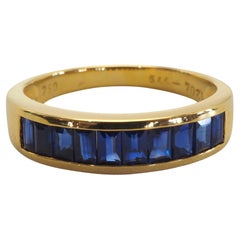 18K Gold 1.60ct Baguette Blue Sapphire Fine Vintage Band Ring
