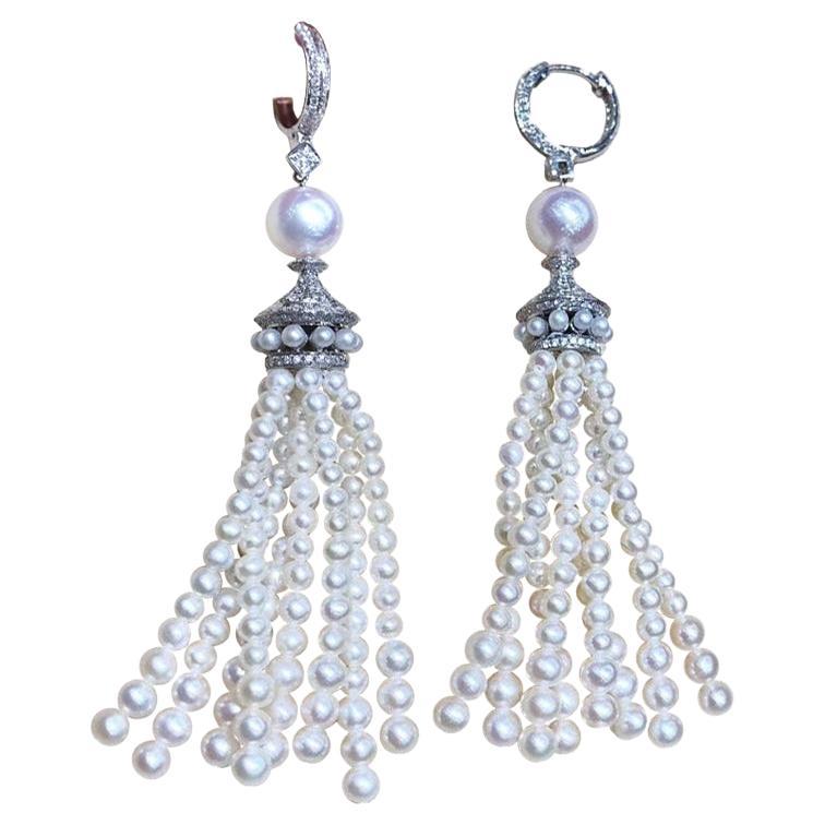 【Crown Radiance】Royal Tassel Akoya & Freshwater Pearl Diamond Statement Earrings