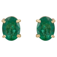 18k Gold 1.60 Carat Oval Zambian Emerald Classic Push Back Stud Earrings