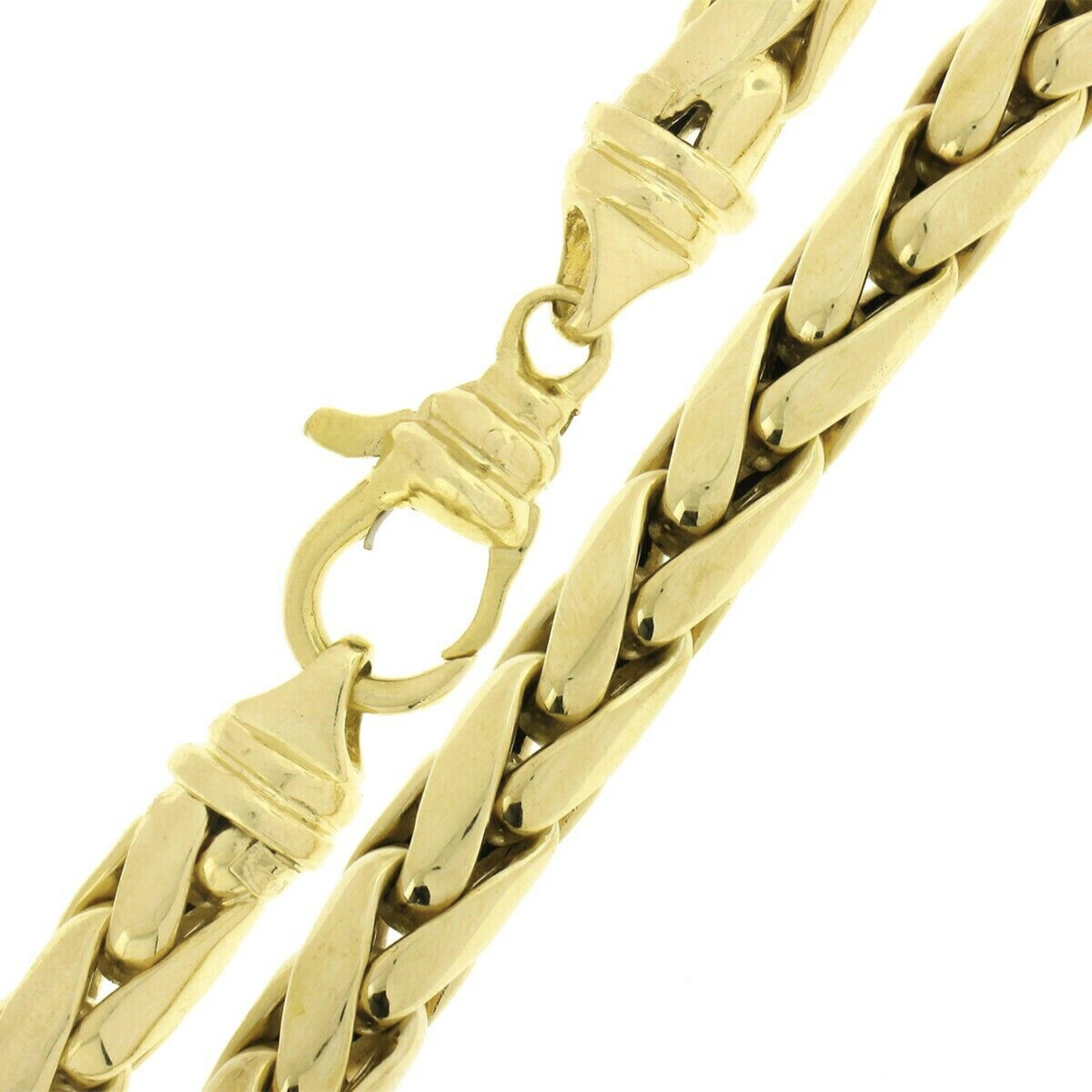 18K Gold Wide Polished Wheat Link Chain Necklace w/ Lobster Clasp In Good Condition In Montclair, NJ