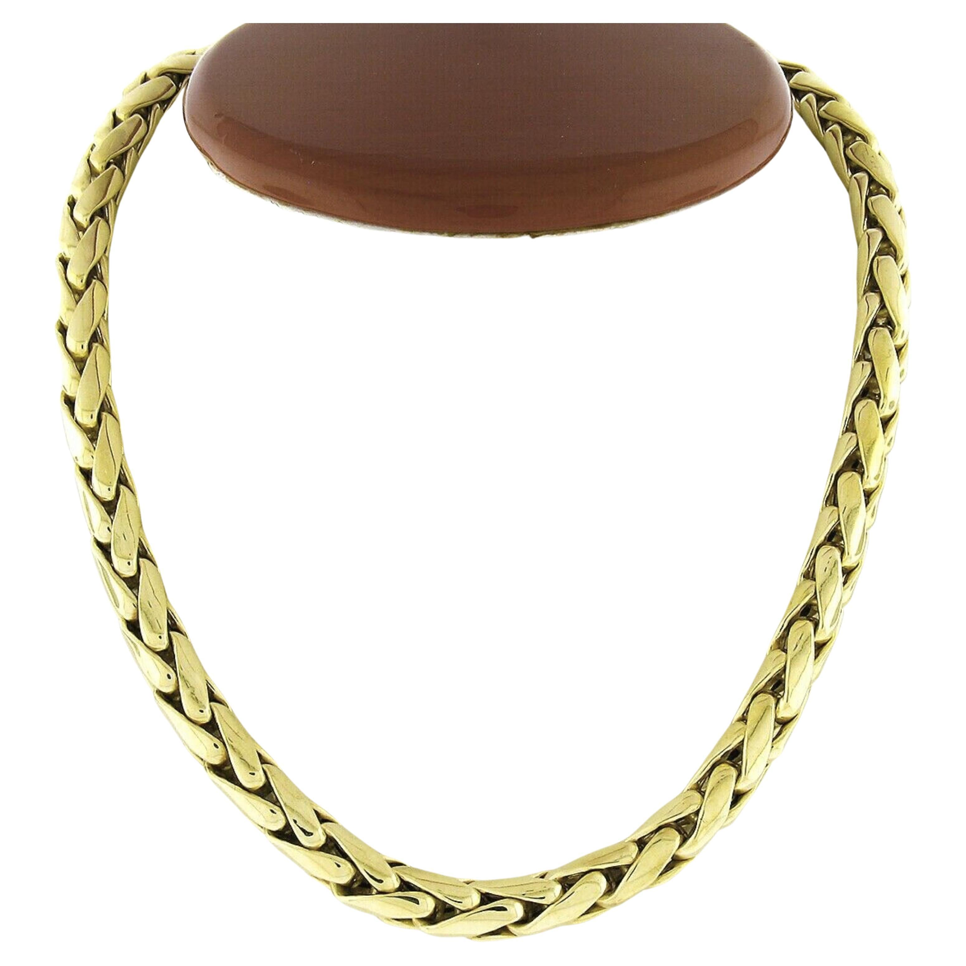 18K Gold Wide Polished Wheat Link Chain Necklace w/ Lobster Clasp
