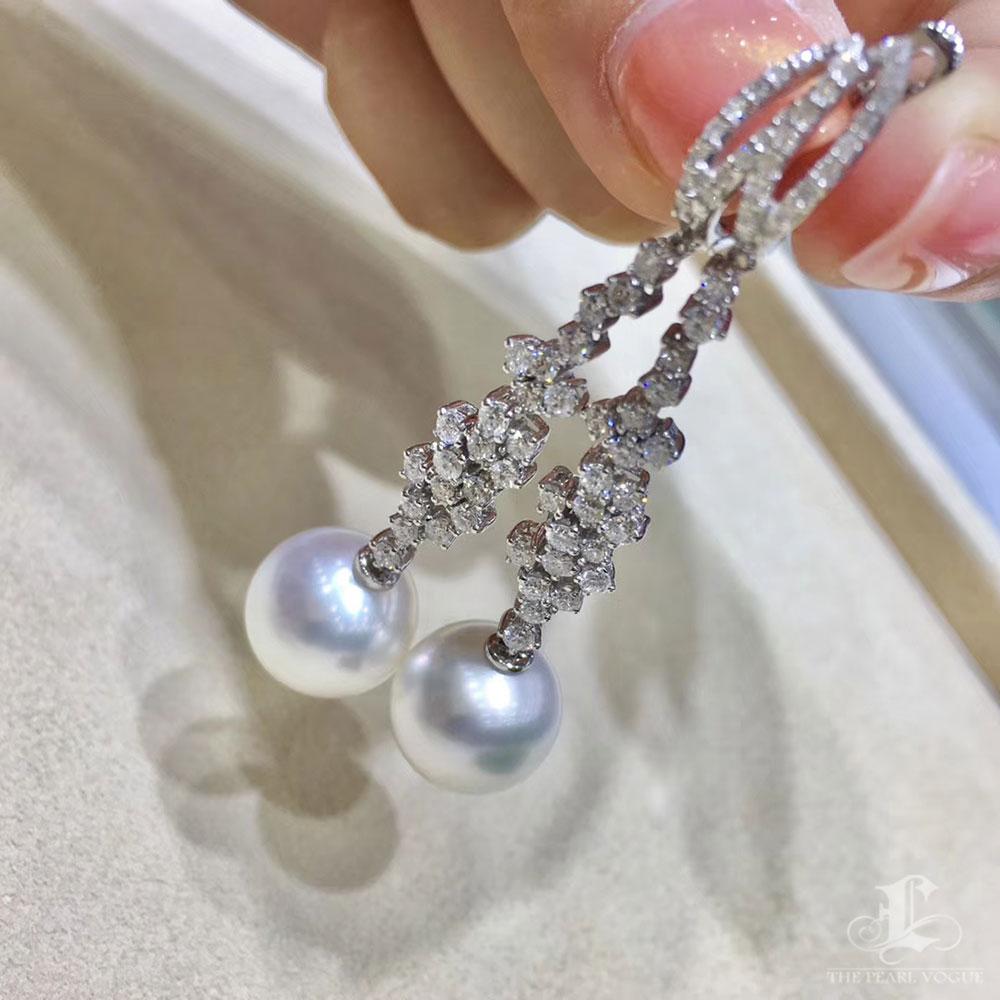 【Vine Symphony】Fountain Line Aurora South Sea Pearl & Diamond Drop Earrings For Sale 2