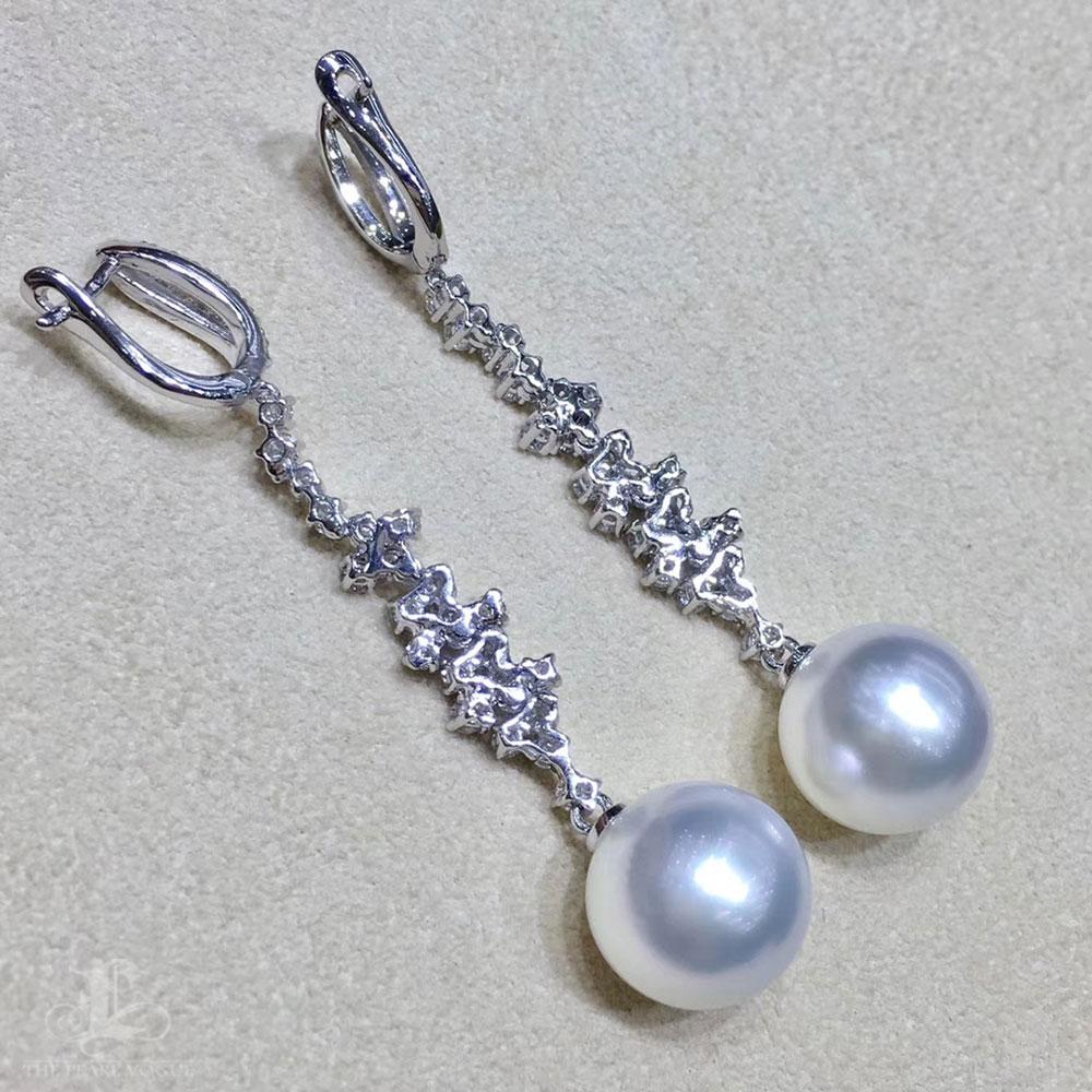 【Vine Symphony】Fountain Line Aurora South Sea Pearl & Diamond Drop Earrings For Sale 3