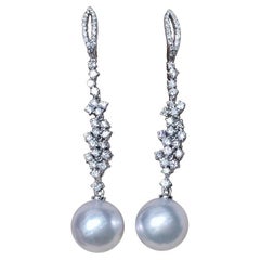 【Vine Symphony】Fountain Line Aurora South Sea Pearl & Diamond Drop Earrings