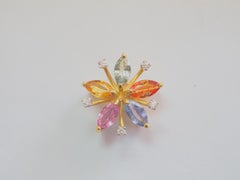 18K Gold 1.65ct Multi Sapphire & 0.08ct Diamond Flower Pendant Enhancer