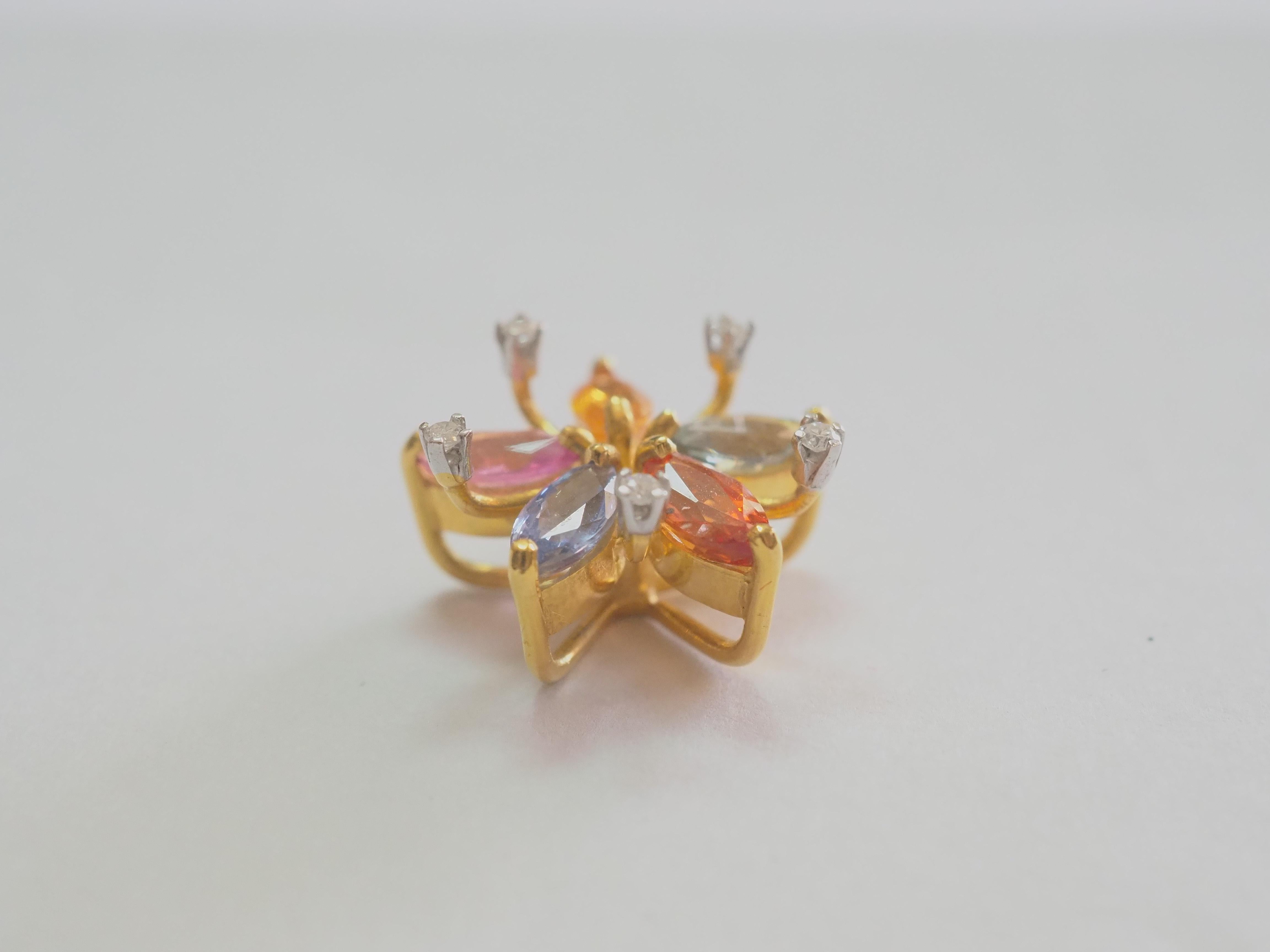 18K Gold 1,65ct Multi Sapphire & 0,08ct Diamant Blume Anhänger Enhancer (Marquiseschliff)