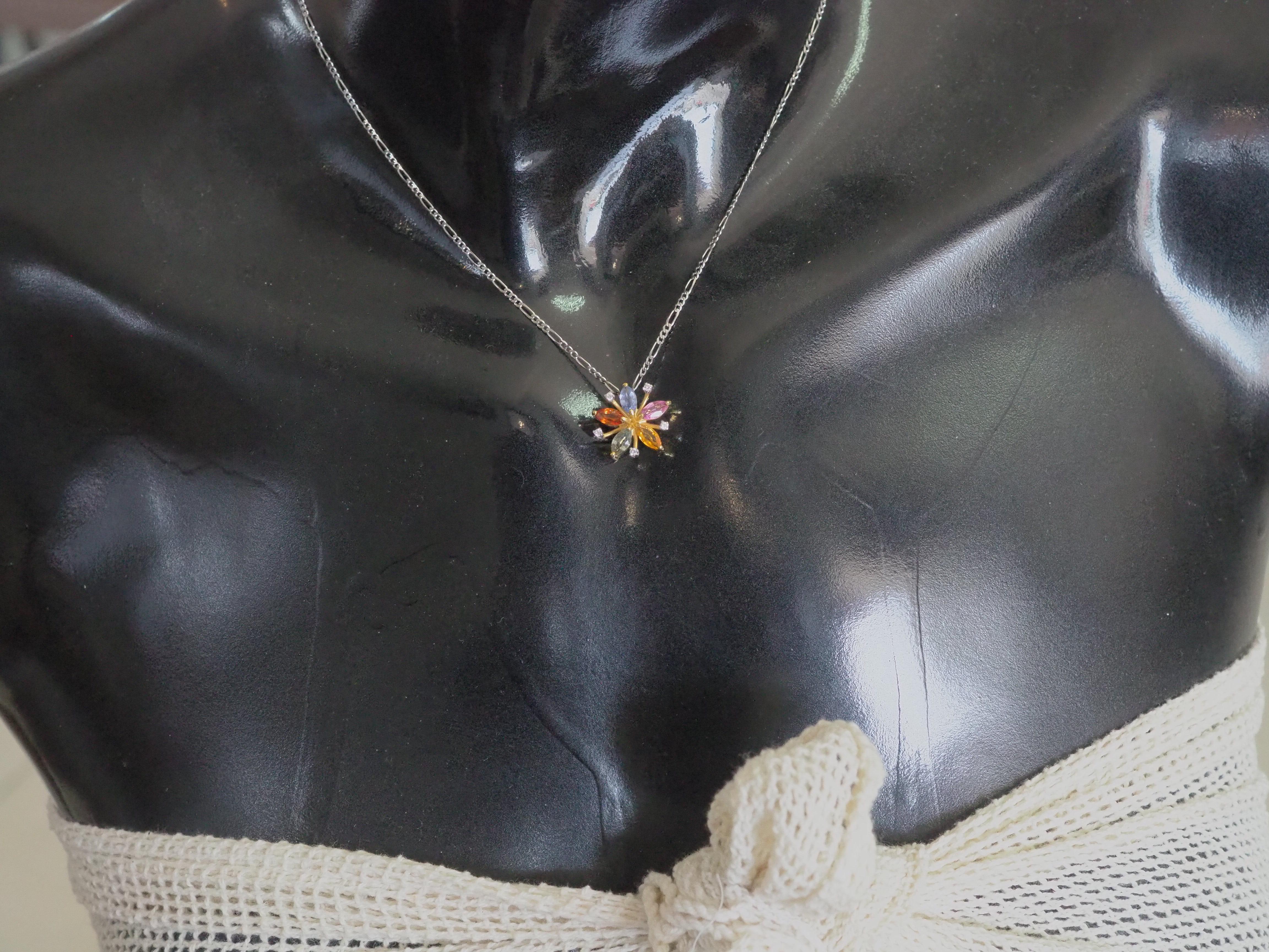 18K Gold 1,65ct Multi Sapphire & 0,08ct Diamant Blume Anhänger Enhancer 2