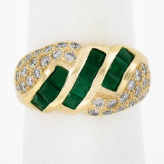 18k Gold 1.65ctw Square Step Cut Emerald w/ Diamond Domed Statement Band Ring