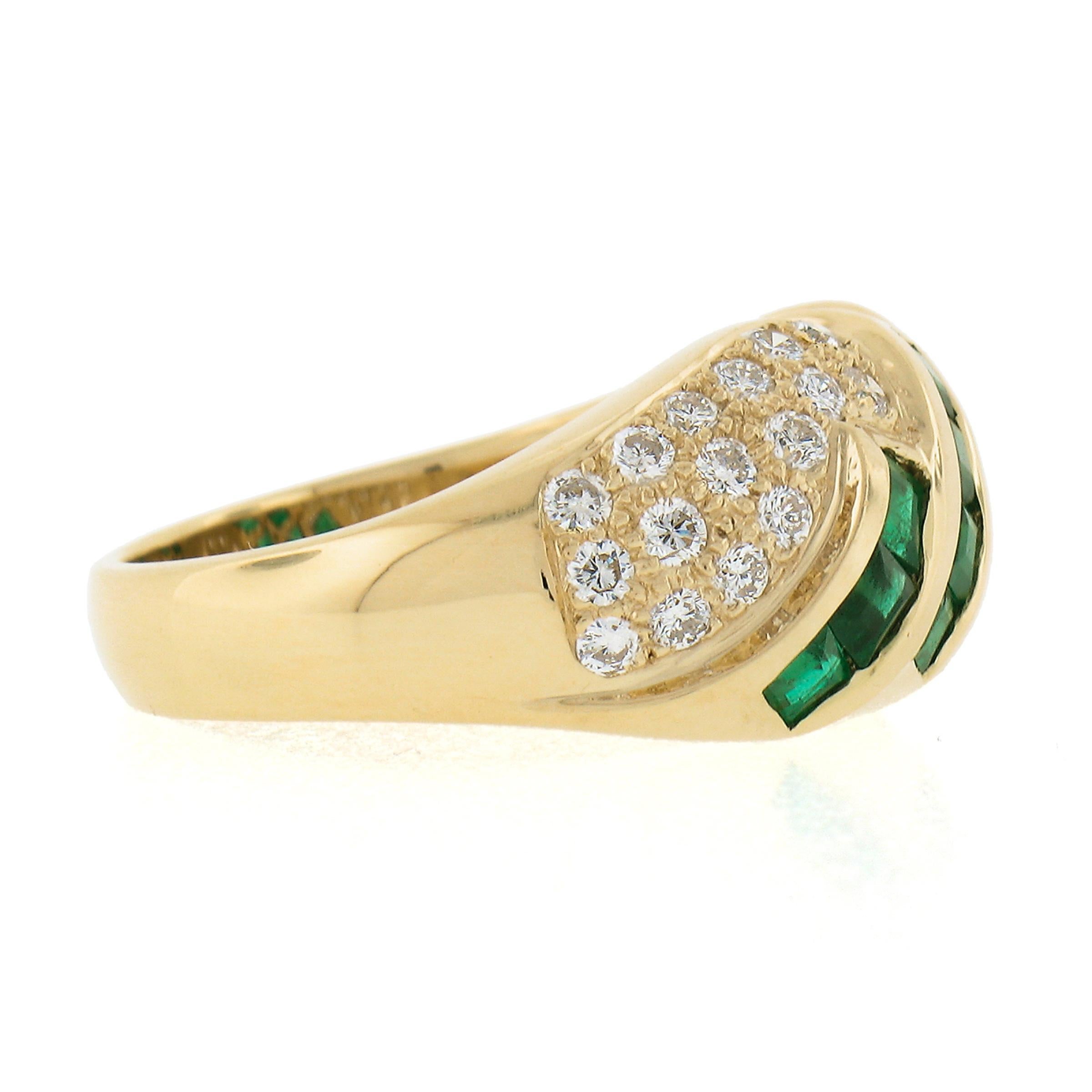 18k Gold 1.65ctw Square Step Cut Emerald w/ Diamond Domed Statement Band Ring In Excellent Condition For Sale In Montclair, NJ