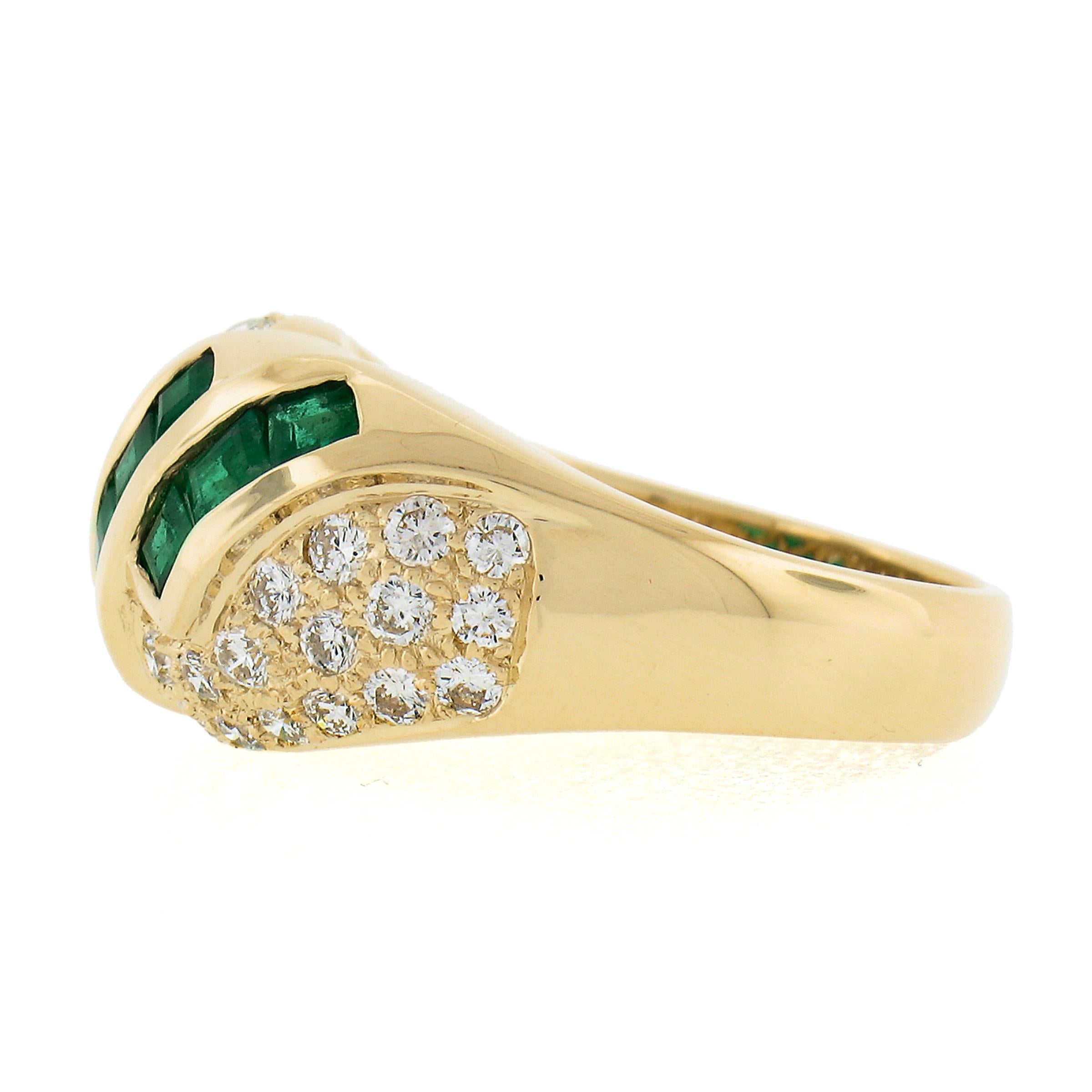 Women's 18k Gold 1.65ctw Square Step Cut Emerald w/ Diamond Domed Statement Band Ring For Sale