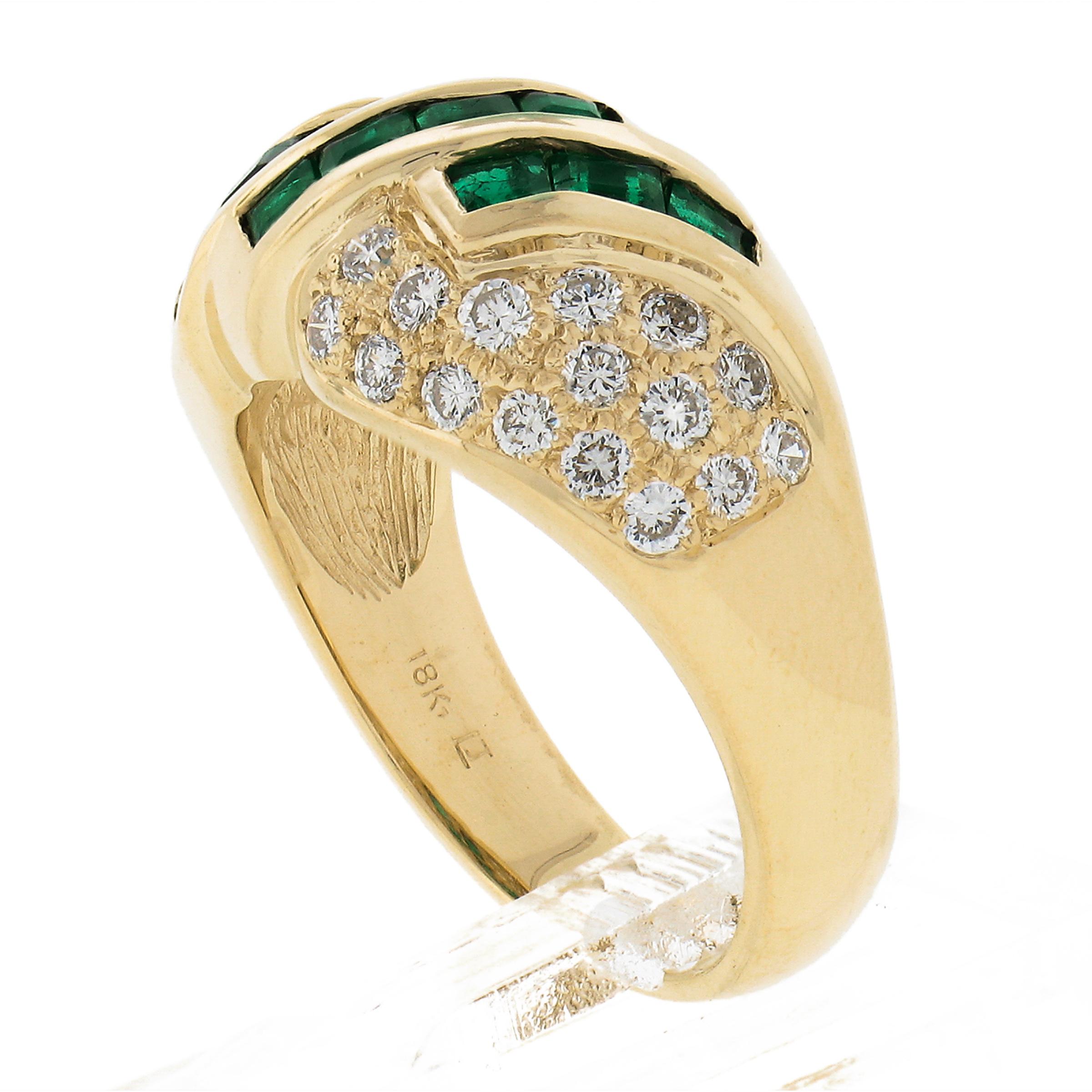 18k Gold 1.65ctw Square Step Cut Emerald w/ Diamond Domed Statement Band Ring For Sale 3