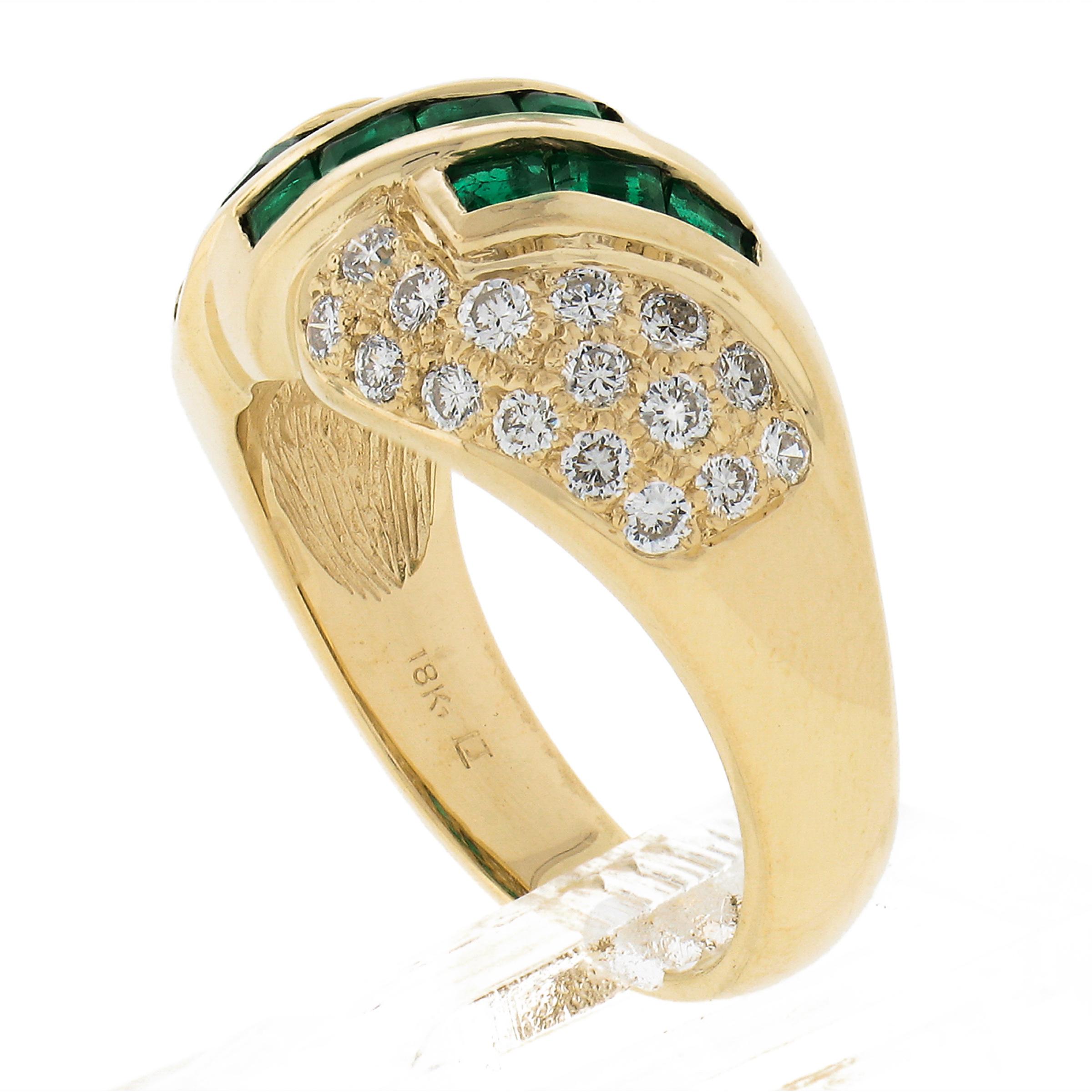 18 Karat Gold 1,65 Karat Quadratischer Stufenschliff Smaragd mit Diamant gewölbter Statement-Ring im Angebot 4