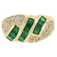 18k Gold 1.65ctw Square Step Cut Emerald w/ Diamond Domed Statement Band Ring
