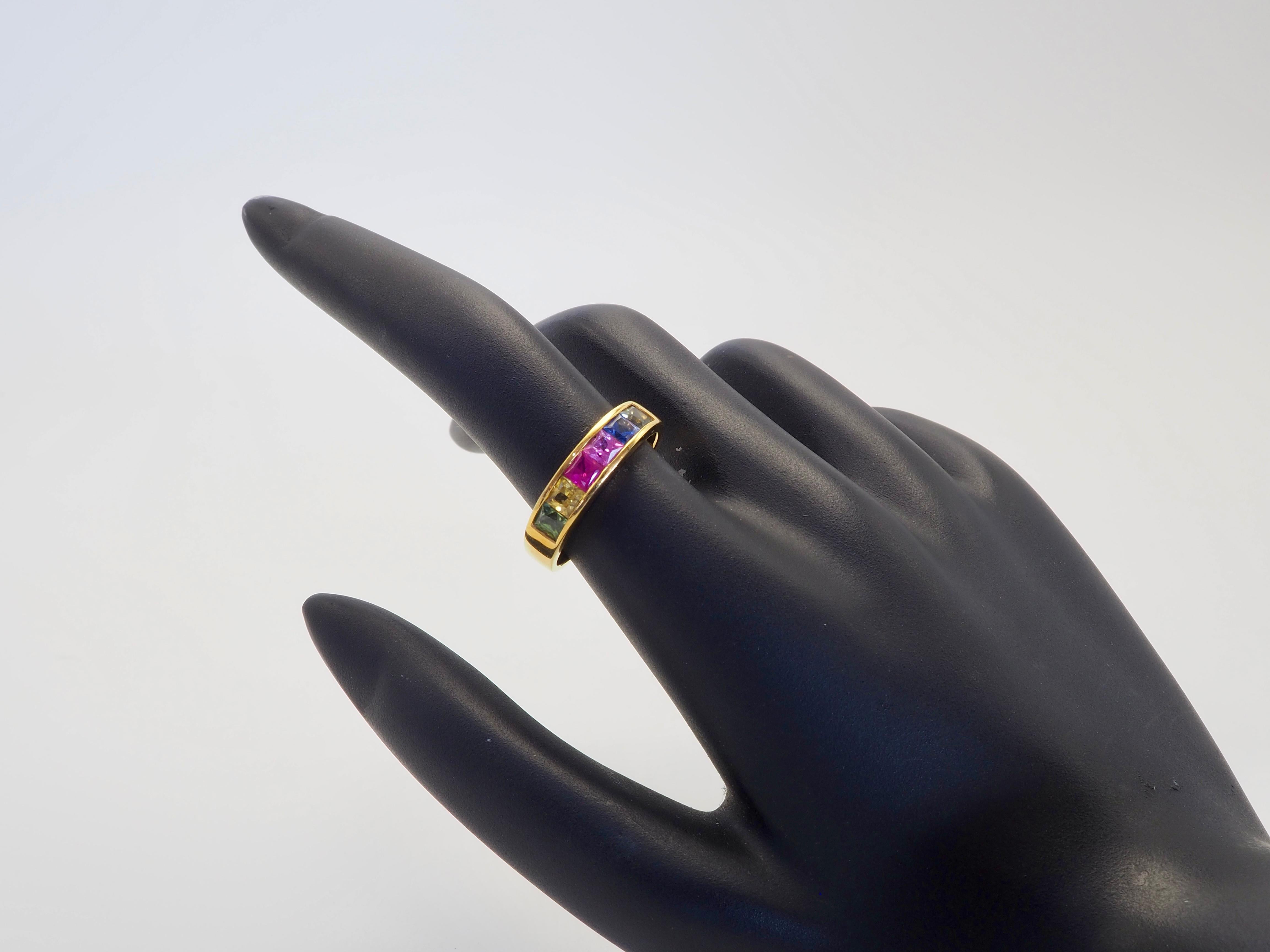 18K Gold 1.70ct Squared Rainbow Sapphires Band Ring 1