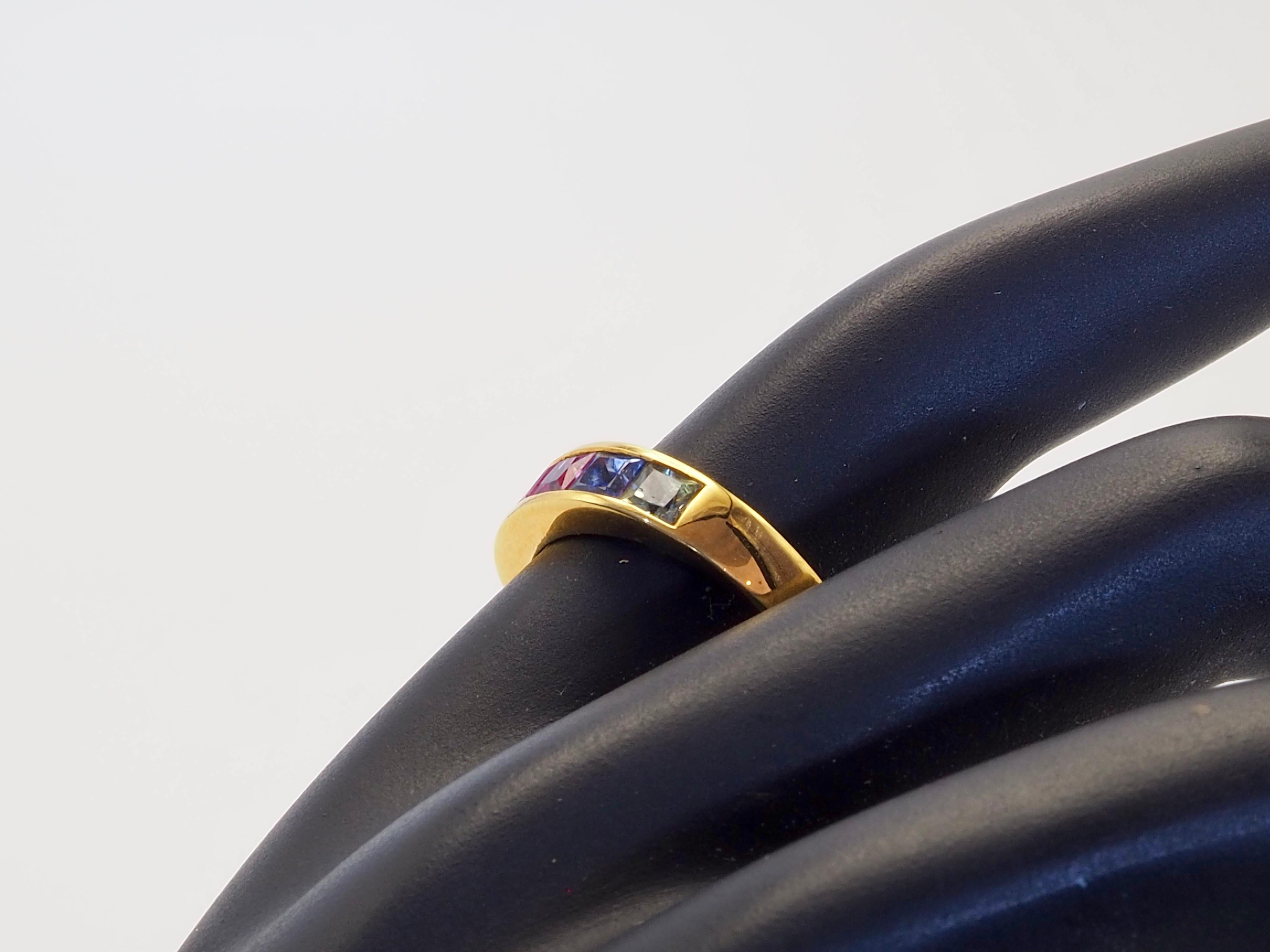 18K Gold 1.70ct Squared Rainbow Sapphires Band Ring 2