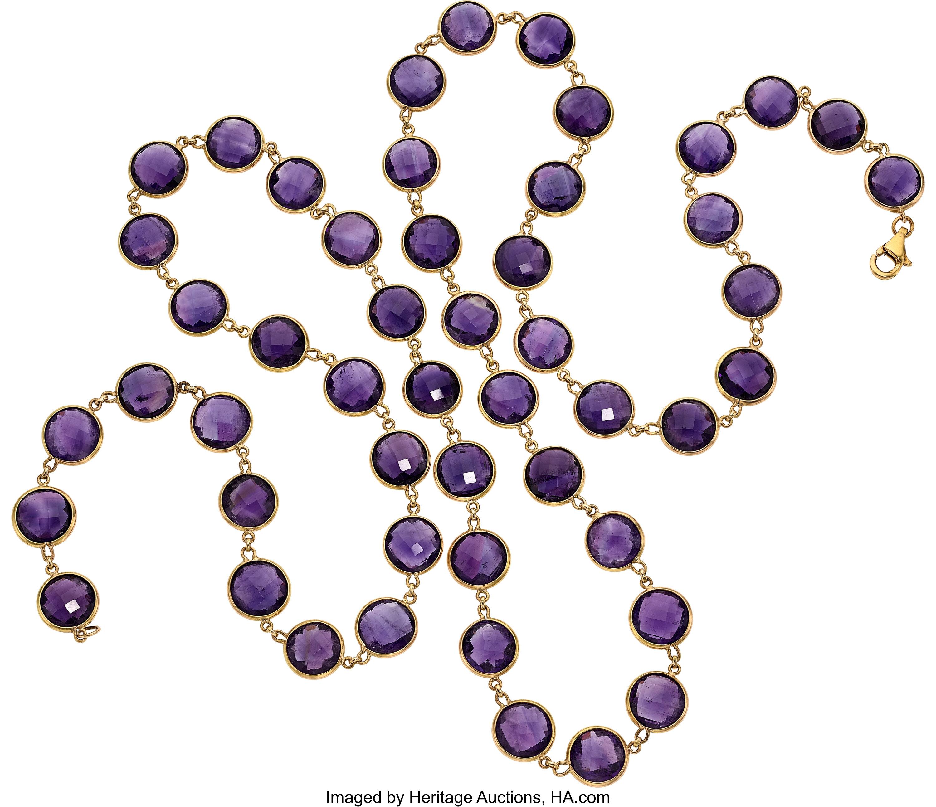 Cabochon Collana con filo di ametista a doppio cabochon in oro 18k 170ctw da 38