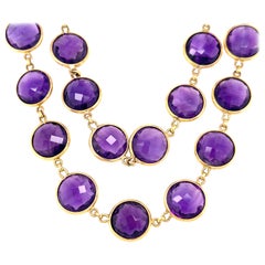18k Gold 170ctw Double-Cabochon Amethyst Strand Necklace 38" 81.3g