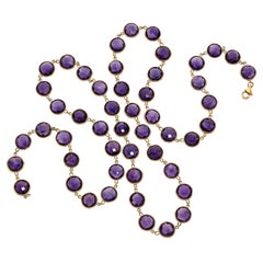 18k Gold 170ctw Double-Cabochon Amethyst Strand Necklace 38" 81.3g