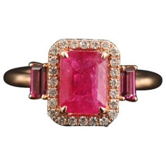 18K Gold 1.72 Carat Natural Ruby Diamond Antique Art Deco Style Engagement Ring