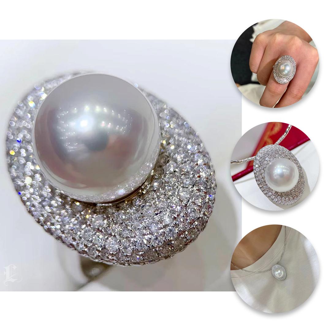 Uncut 【Crown Radiance】Convertible Stellar South Sea Pearl & Diamond Ring Pendant For Sale
