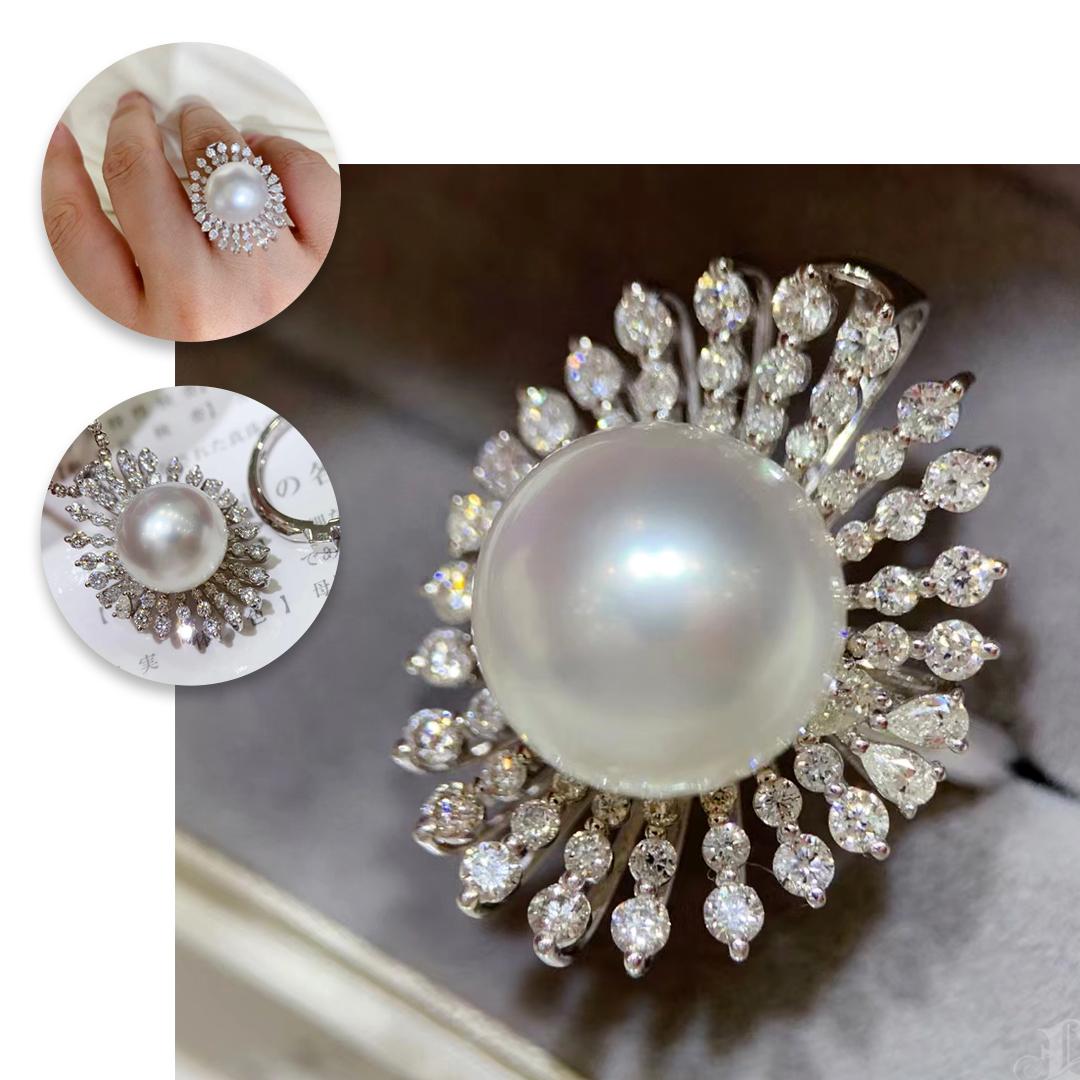 Uncut 【Crown Radiance】Convertible Sunflare Halo South Sea Pearl Diamond Ring-Pendant For Sale
