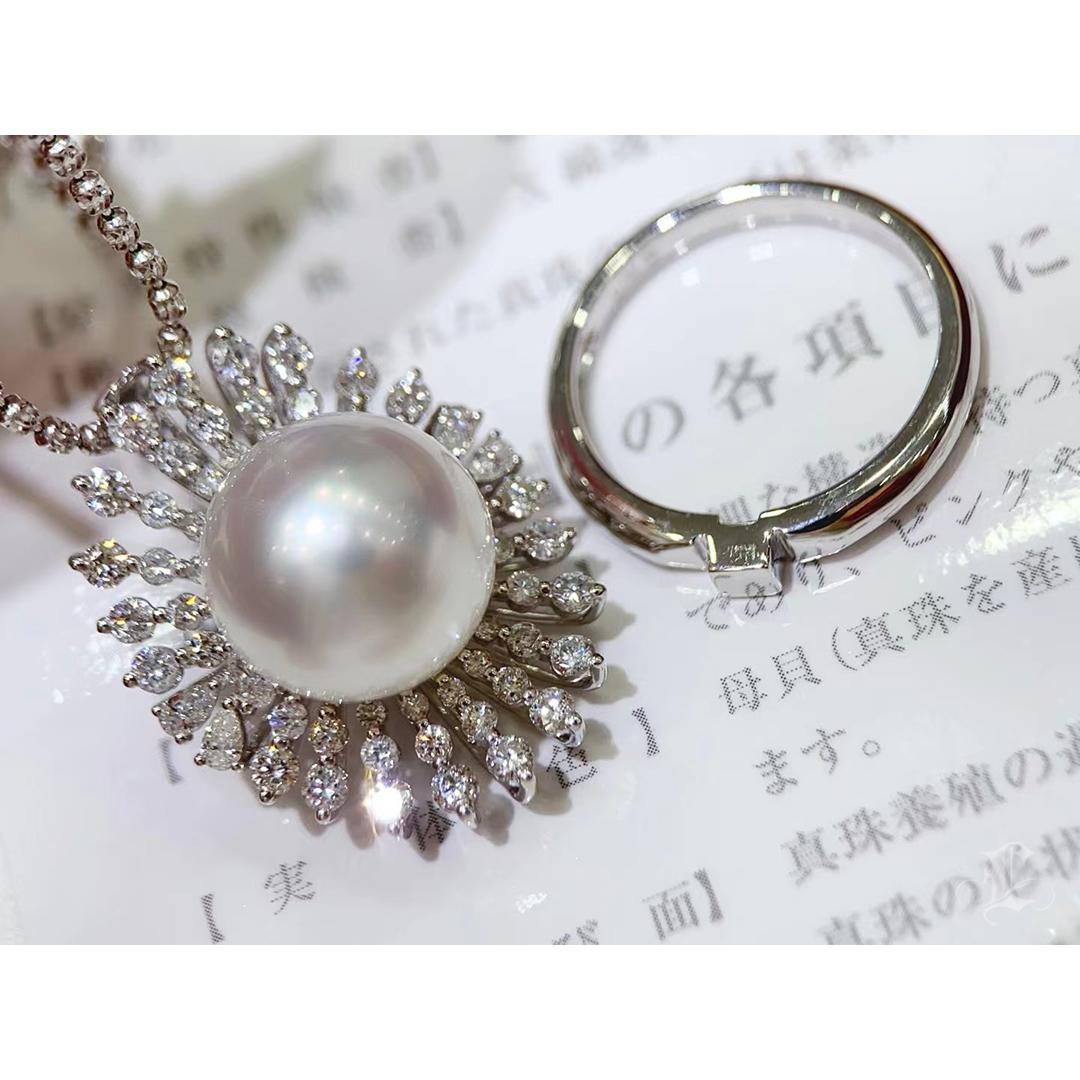 【Crown Radiance】Convertible Sunflare Halo South Sea Pearl Diamond Ring-Pendant In New Condition For Sale In New York, NY