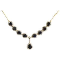 18k Gold 17ct Blue Sapphires & Diamond Wonderful Pendant Necklace