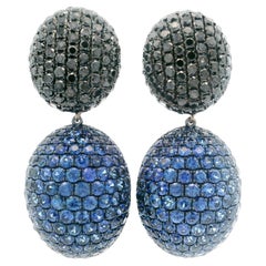 Boucles d'oreilles Omega en or 18k 17ctw Pave Black Diamond Sapphire Day Night Dangle Drop