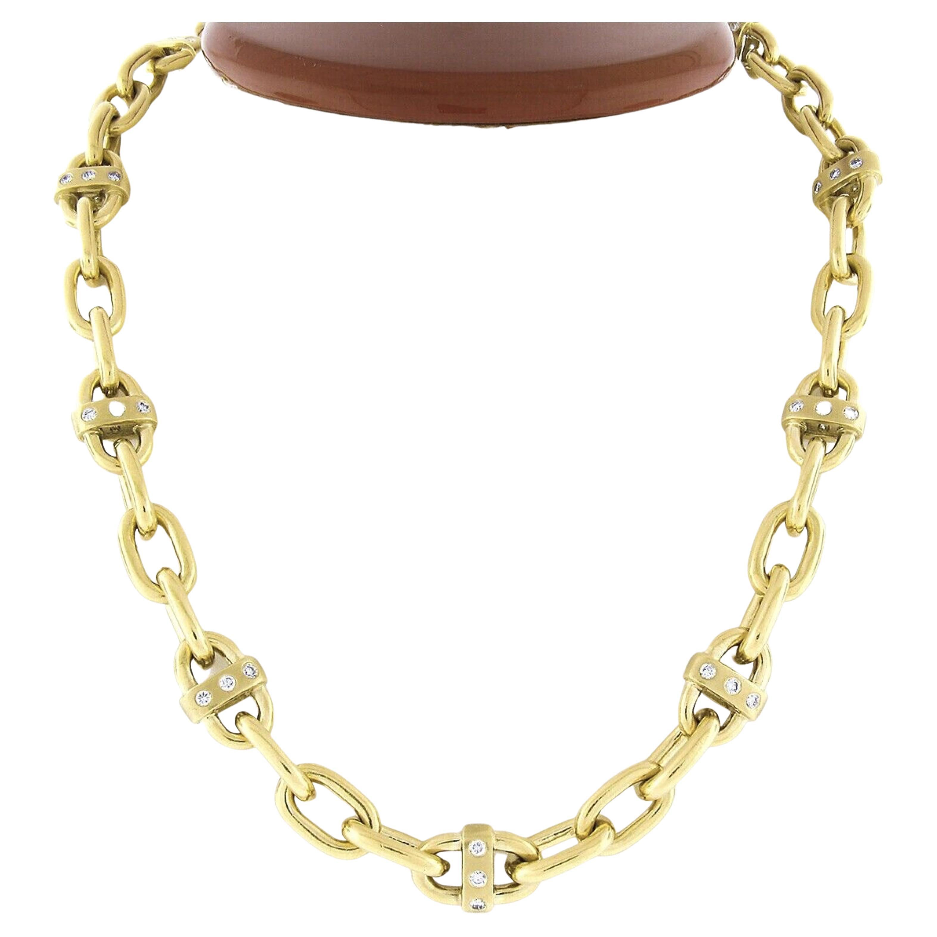 18K Gold 18" Diamond Cable Chain Link 3.50ctw Choker Necklace w/ Toggle Clasp For Sale