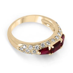 18K Gold 1.80tcw Ruby & Diamond Statement Pinky Ring, Blood Red Baguette Ruby