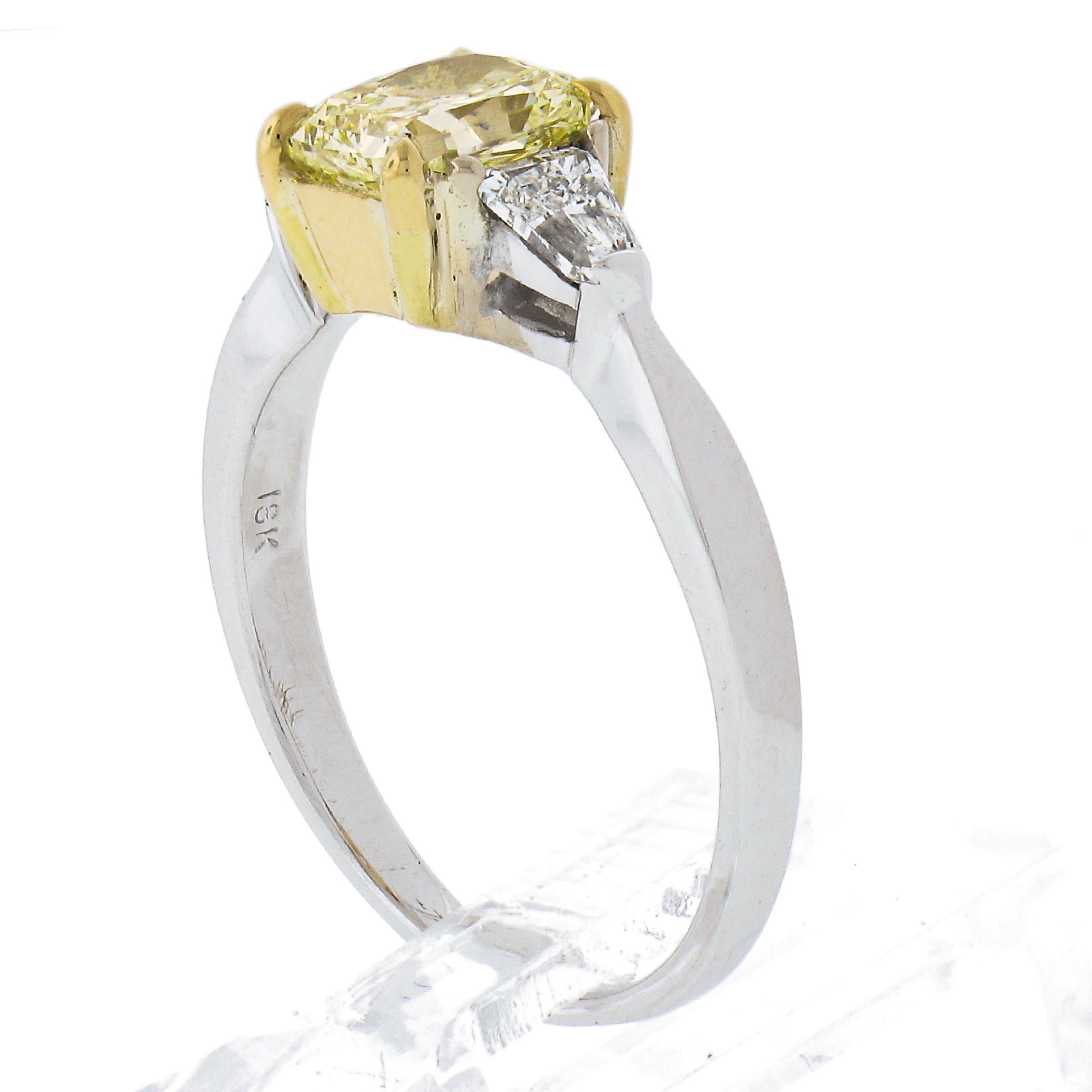 18k Gold 1.83ctw GIA Light Yellow Cushion Brilliant Cut Diamond Engagement Ring For Sale 5