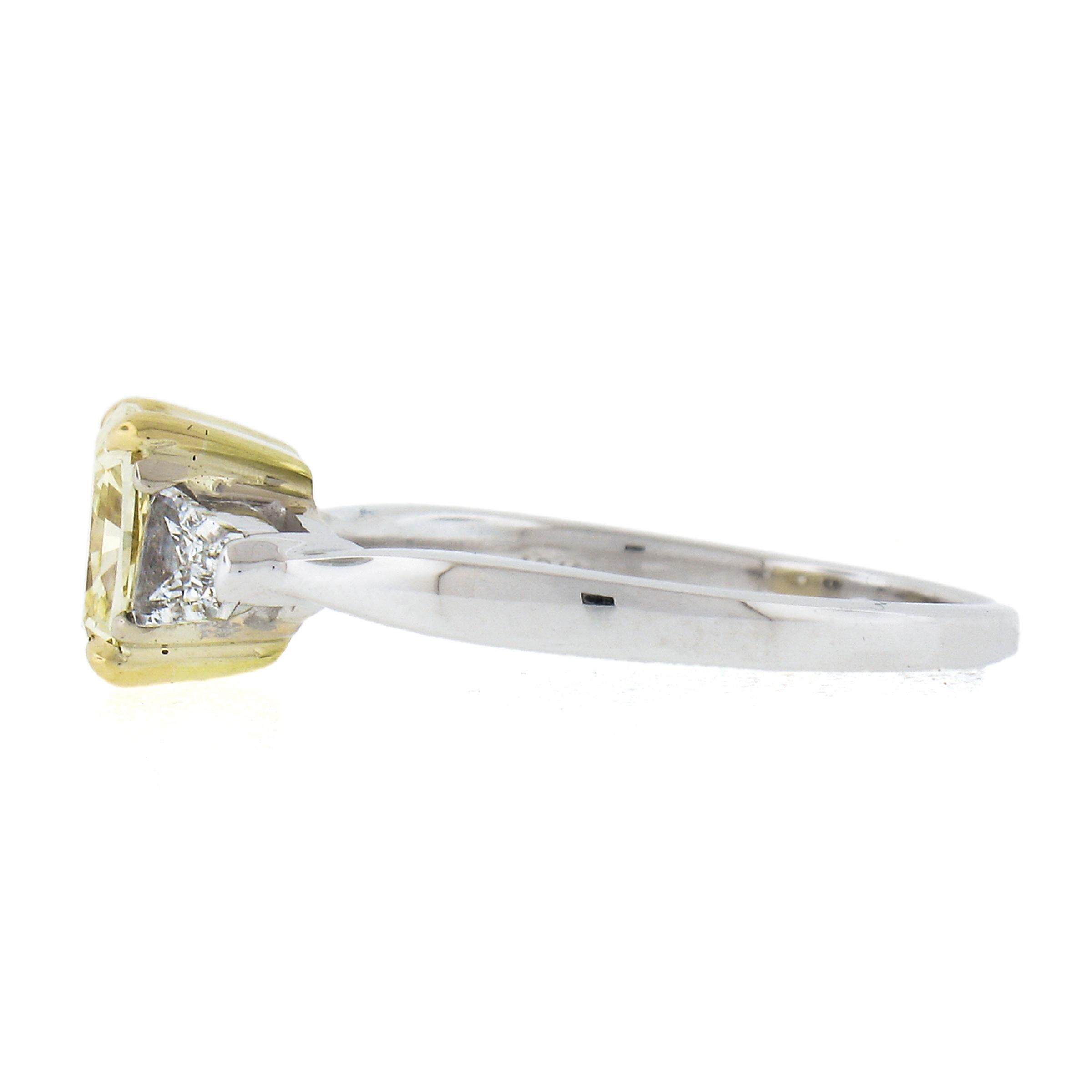 18k Gold 1.83ctw GIA Light Yellow Cushion Brilliant Cut Diamond Engagement Ring For Sale 2
