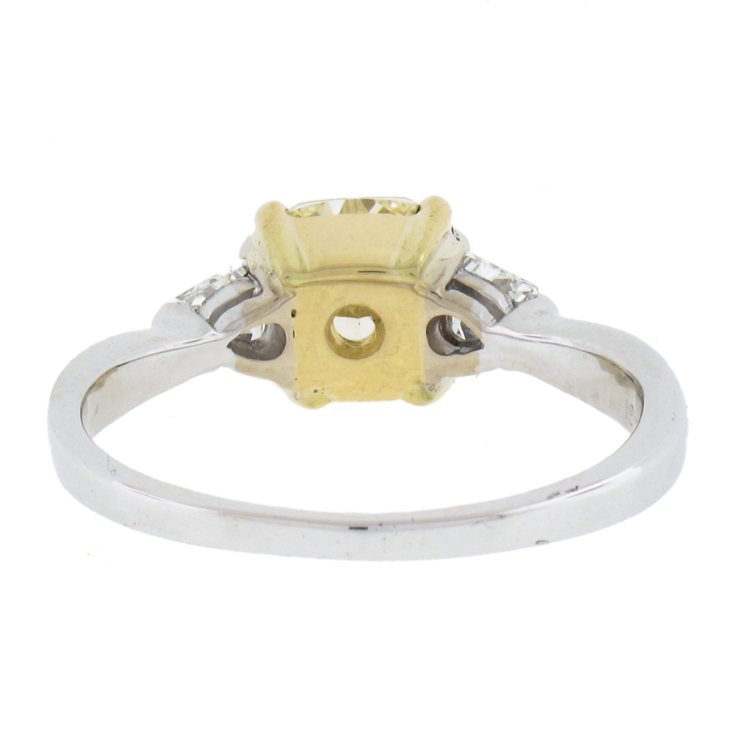 18k Gold 1.83ctw GIA Light Yellow Cushion Brilliant Cut Diamond Engagement Ring For Sale 3