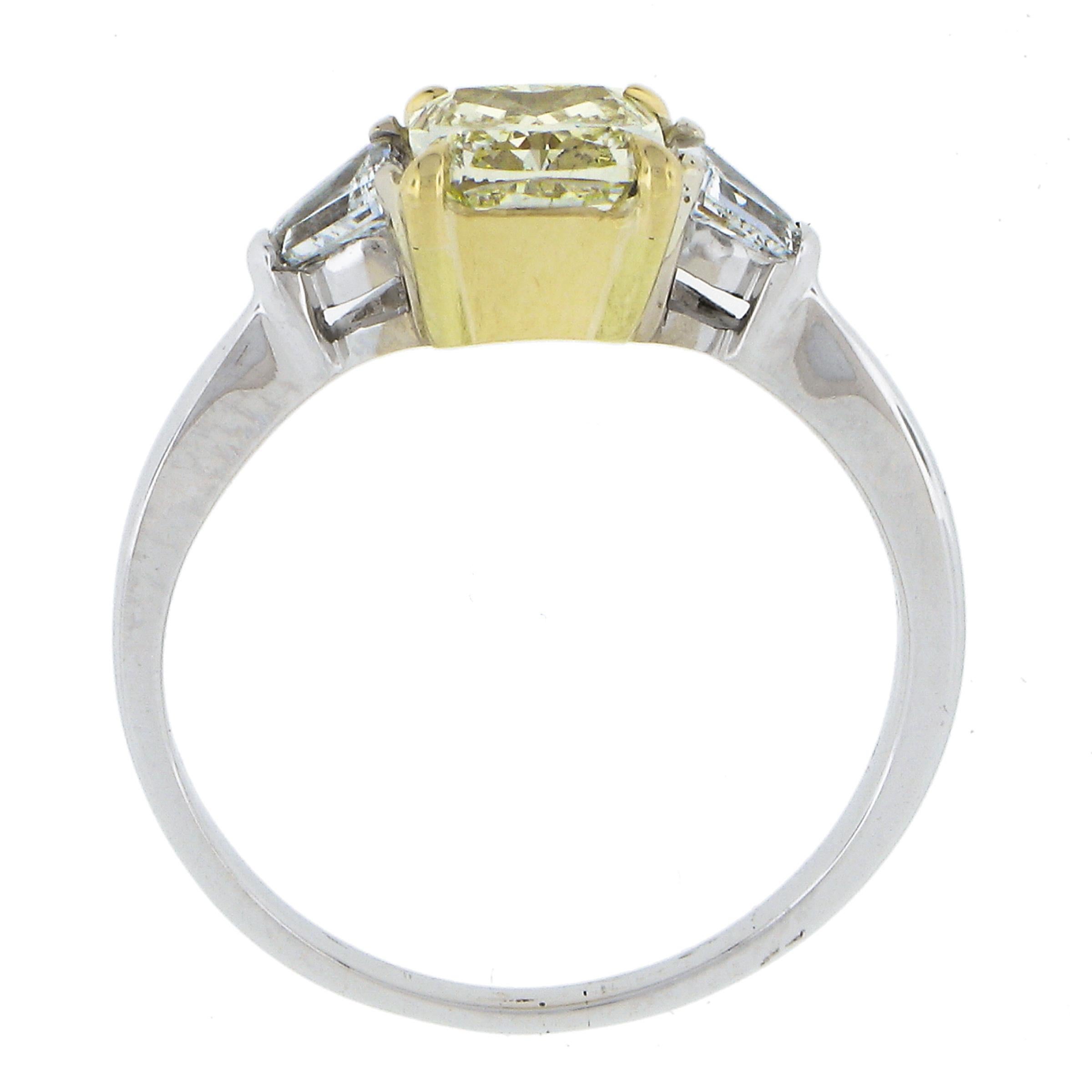 18k Gold 1.83ctw GIA Light Yellow Cushion Brilliant Cut Diamond Engagement Ring For Sale 4