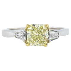 18k Gold 1.83ctw GIA Light Yellow Cushion Brilliant Cut Diamond Engagement Ring