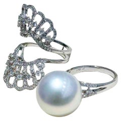 【Crown Radiance】Regal Fan Convertible Aurora South Sea Pearl & Diamond Ring