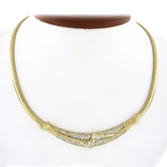 18k Gold 1.85ctw Round Brilliant & Baguette Diamond Omega Collier Chain Necklace