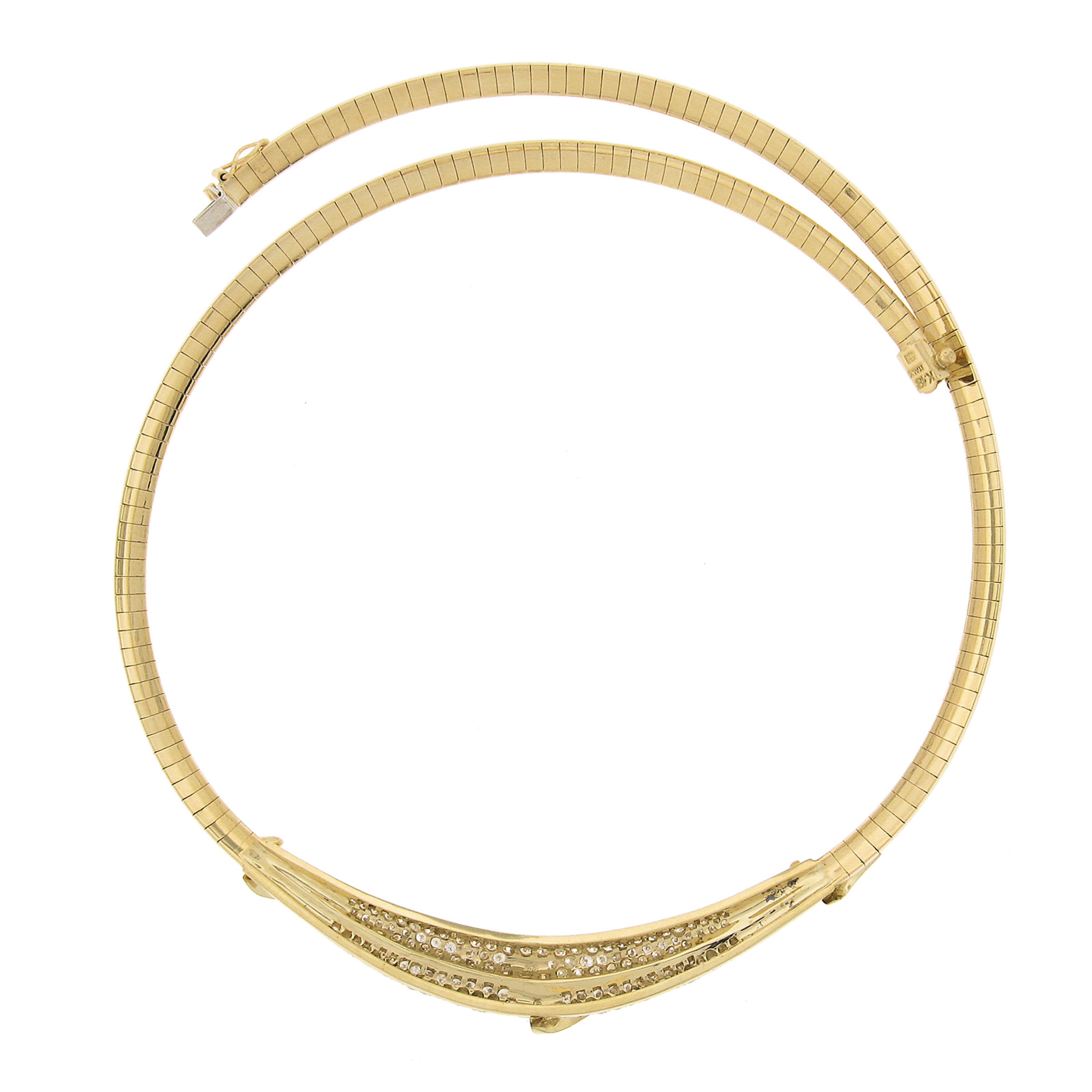 18k Gold 1.85ctw Round Brilliant & Baguette Diamond Omega Collier Chain Necklace For Sale 1