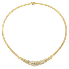 18 Karat Gold 1,85 Karat runder Brillant & Baguette Diamant Omega Collier Kette Halskette