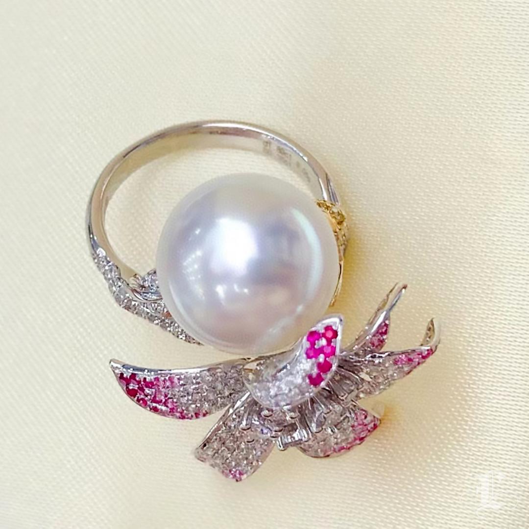 【Vine Symphony】Petalburst Aurora South Sea Pearl Diamond Sapphire Ring For Sale 3