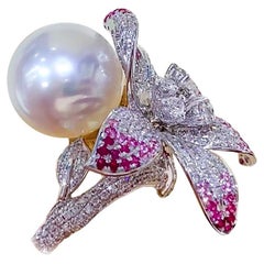 【Vine Symphony】Petalburst Aurora South Sea Pearl Diamond Sapphire Ring